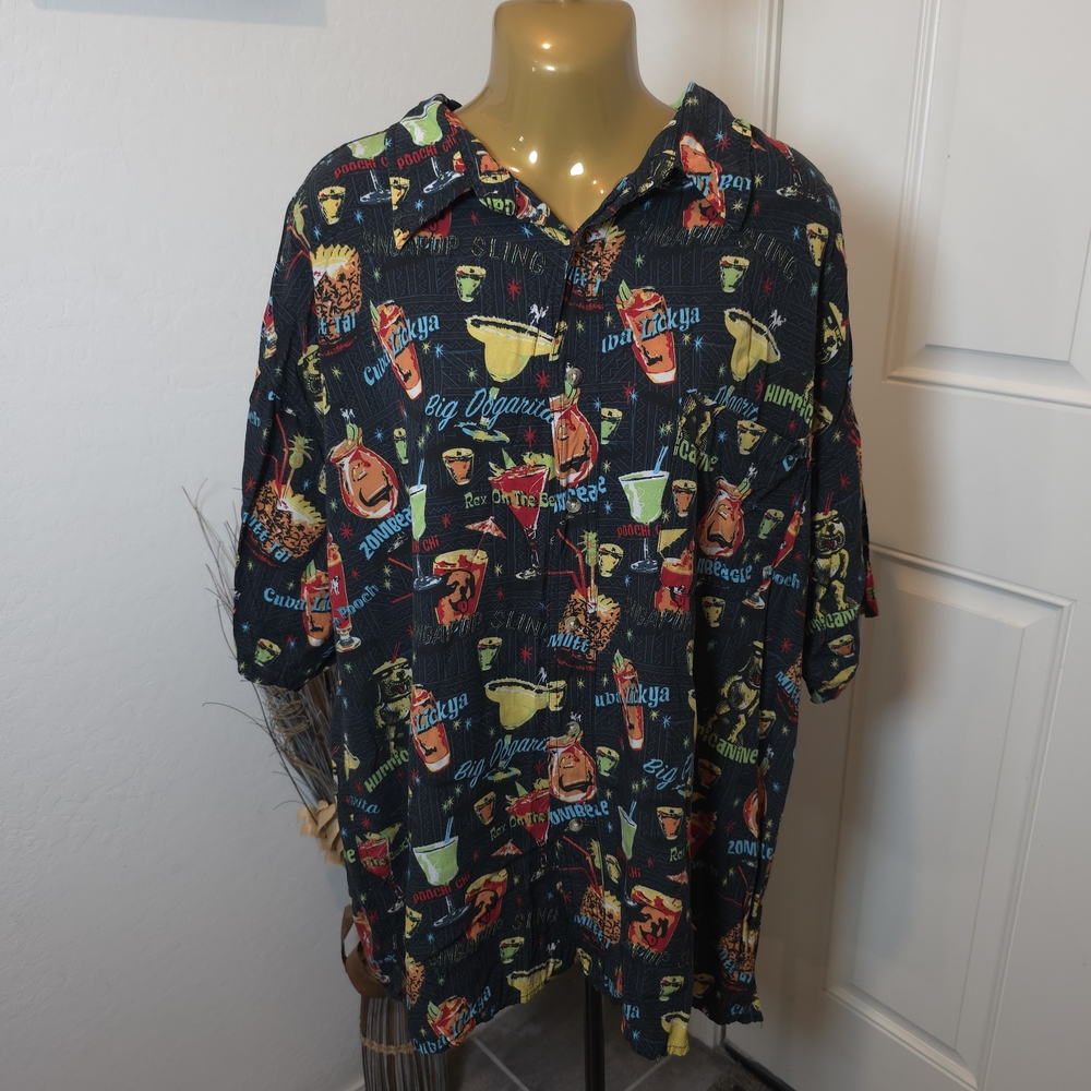 Big Dogs shirt Men's 2x Colorful Tropical Cocktails Shrt Sleeve Rayon Button Up